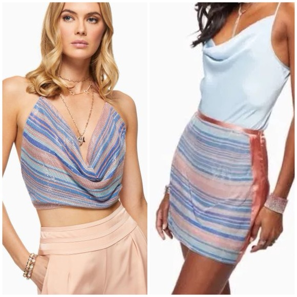 NEW! Ramy Brook Rainbow Chainmail Marisa Exclusive Top & Kate Mini Skirt Set - Picture 1 of 17